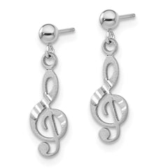 14K White Gold Treble Clef Dangle Earrings