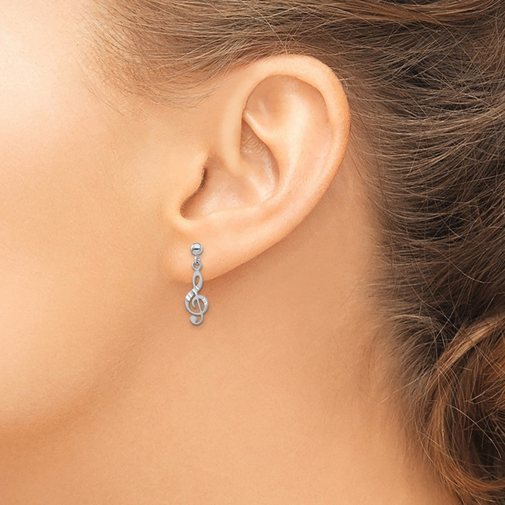 14K White Gold Treble Clef Dangle Earrings