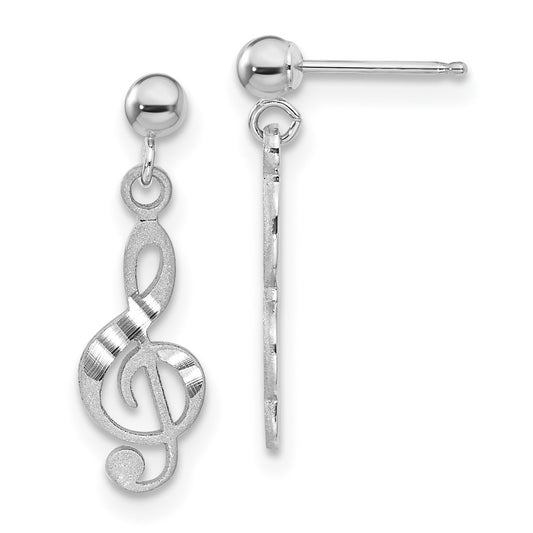 14K White Gold Treble Clef Dangle Earrings