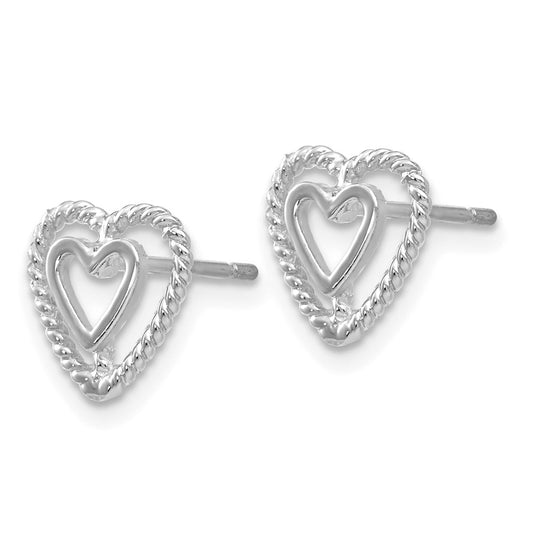 14K White Gold Heart Post Earrings