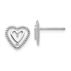 14K White Gold Heart Post Earrings