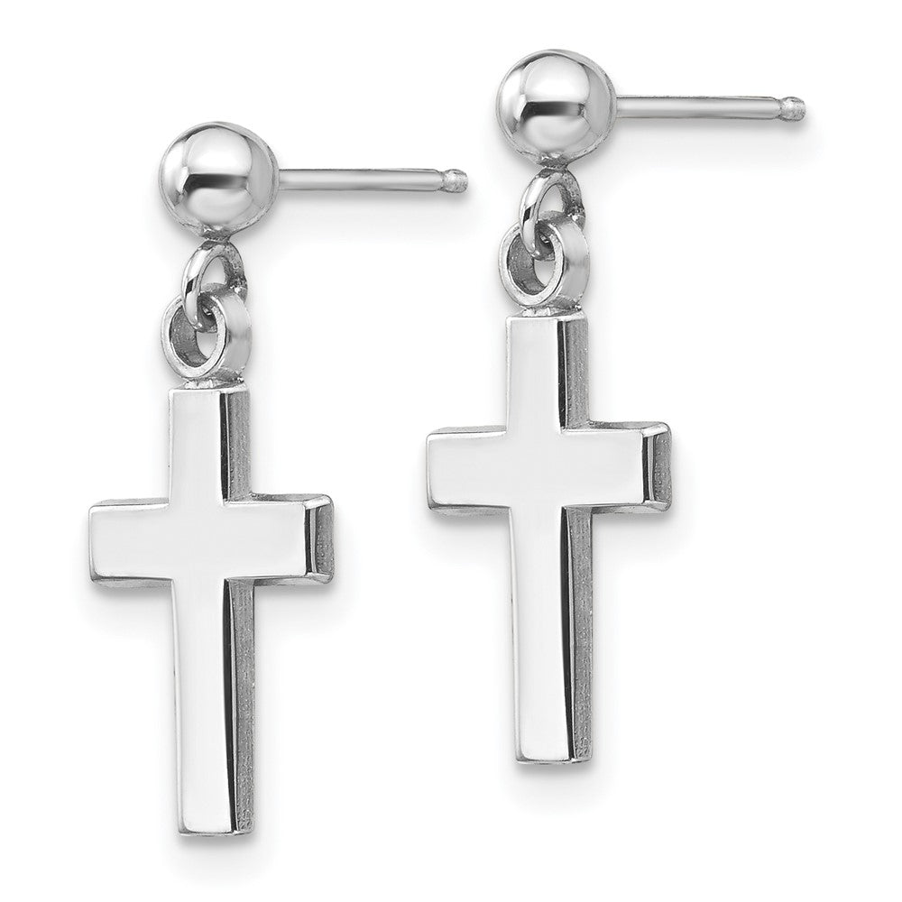 14K White Gold Polished Cross Dangle Earrings