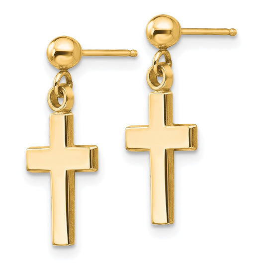 14K Yellow Gold Polished Cross Earrings