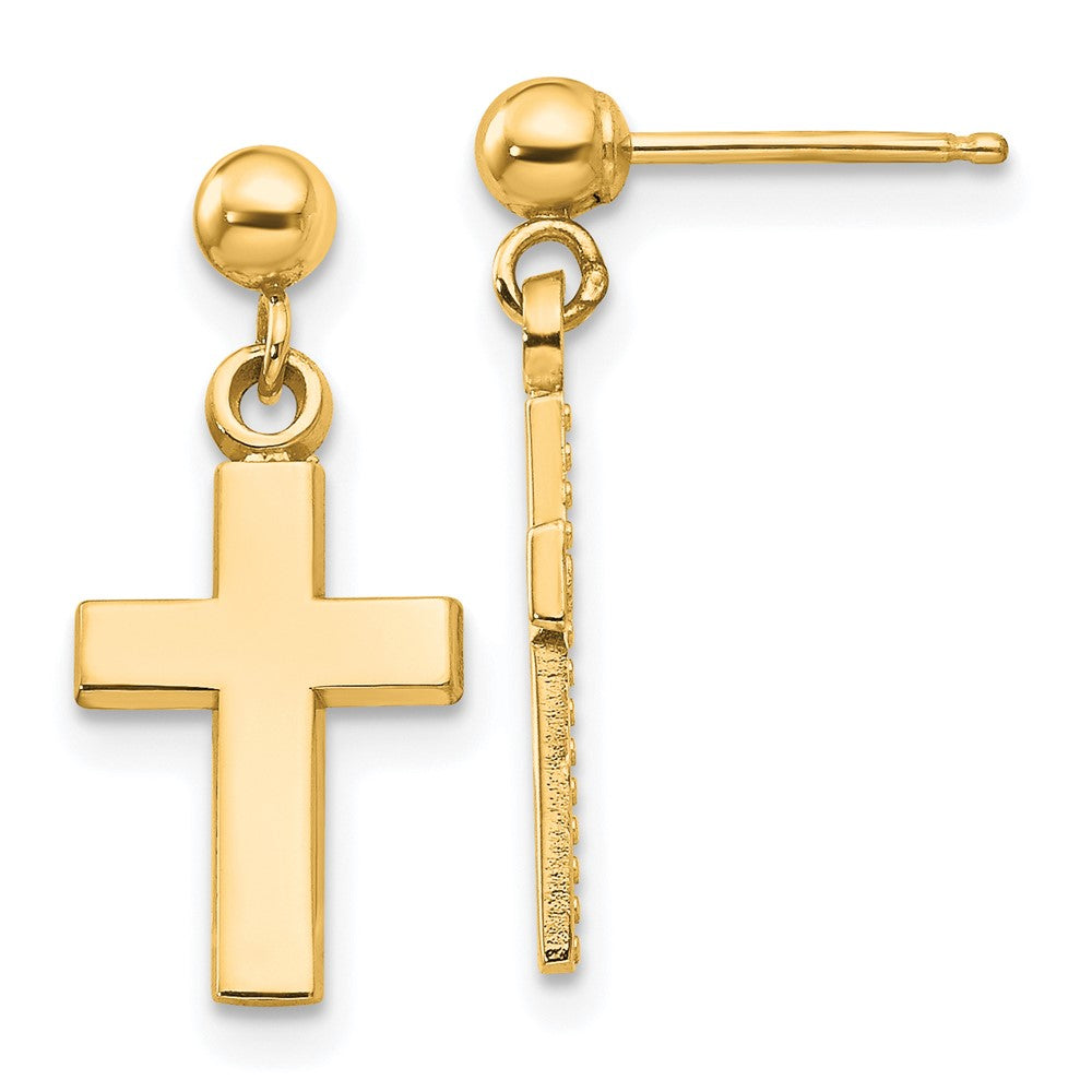 14K Yellow Gold Polished Cross Earrings