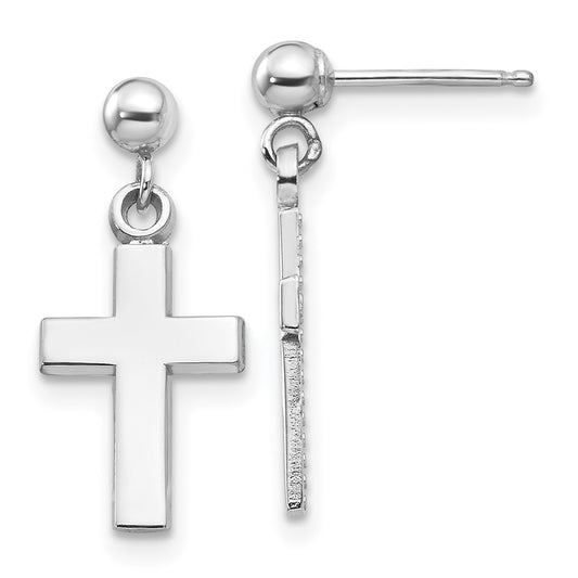 14K White Gold Polished Cross Dangle Earrings