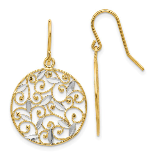 14K Two-Tone Gold Diamond-cut Filigree Circle Wire Earrings