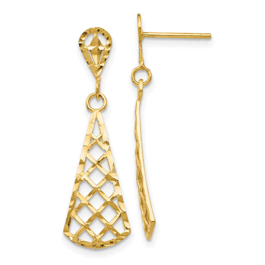 14K Yellow Gold Diamond-cut Inverted Fan Dangle Post Earrings
