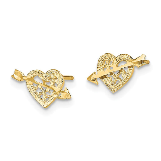 14K Yellow Gold Polished Arrow and Heart Post Earrings