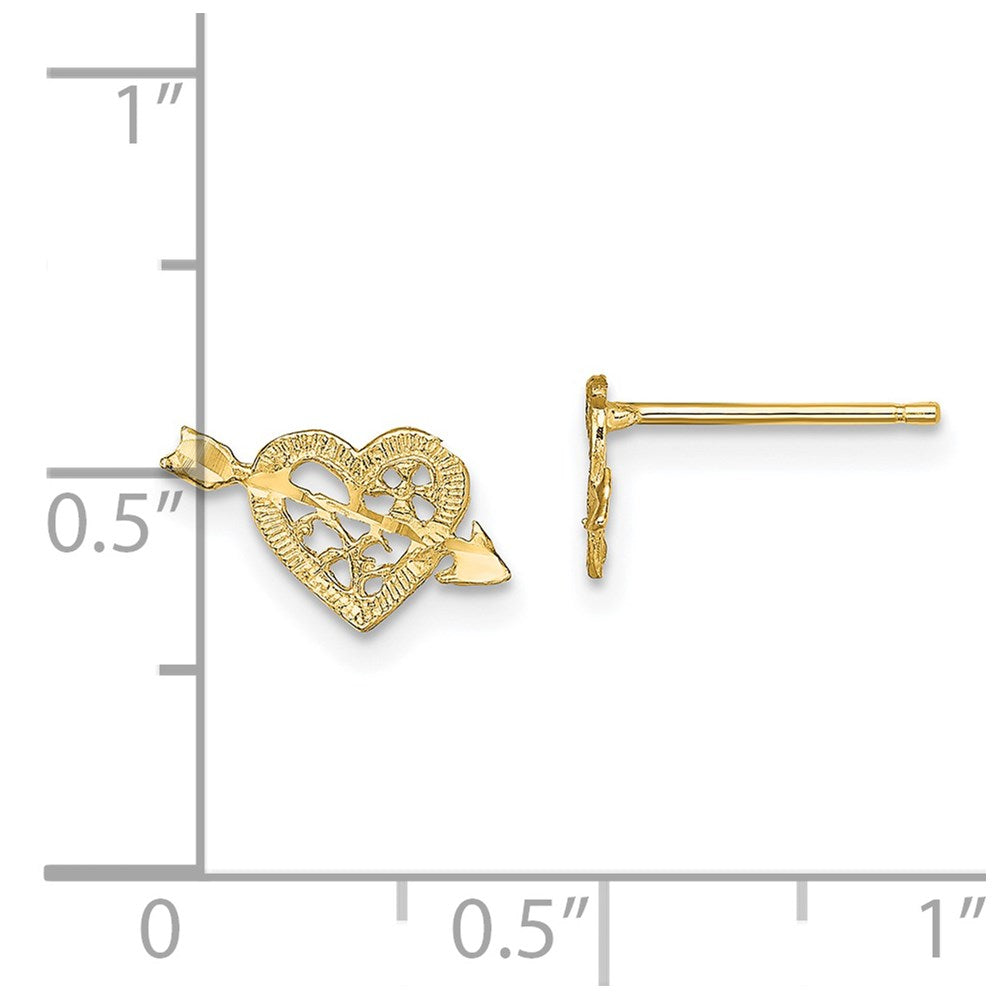 14K Yellow Gold Polished Arrow and Heart Post Earrings