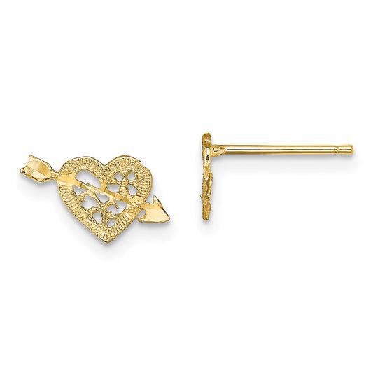 14K Yellow Gold Polished Arrow and Heart Post Earrings