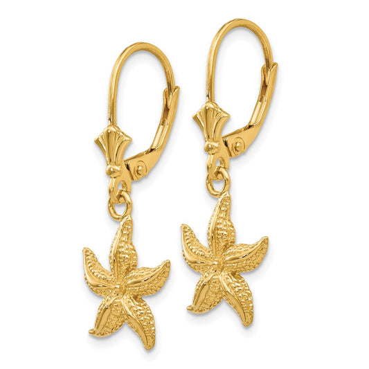 14K Yellow Gold Starfish Leverback Earrings
