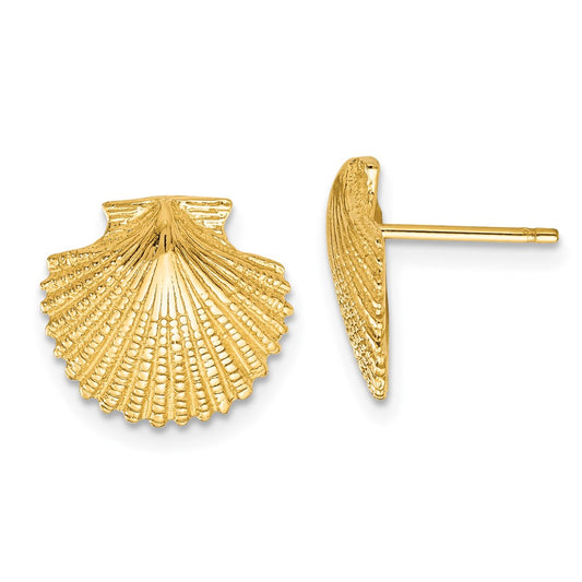 14K Yellow Gold Scallop Shell Post Earrings