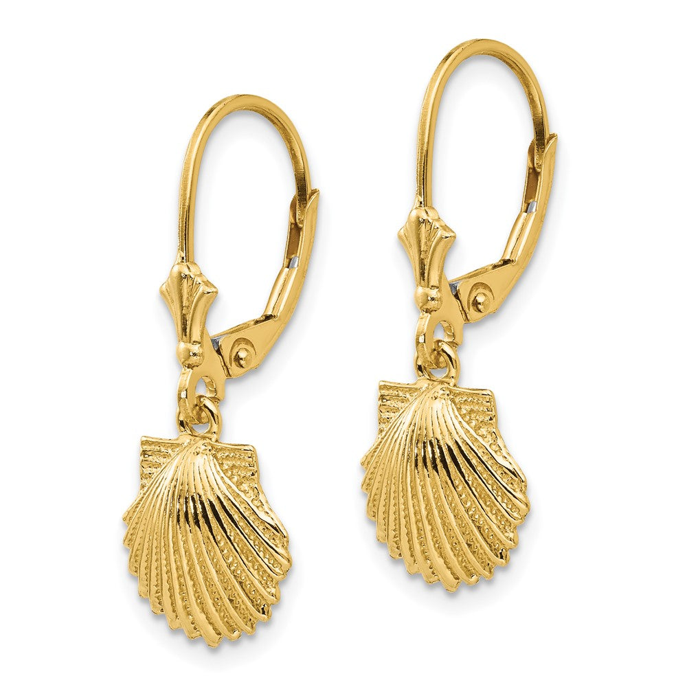 14K Yellow Gold Scallop Shell Leverback Earrings