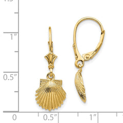 14K Yellow Gold Scallop Shell Leverback Earrings