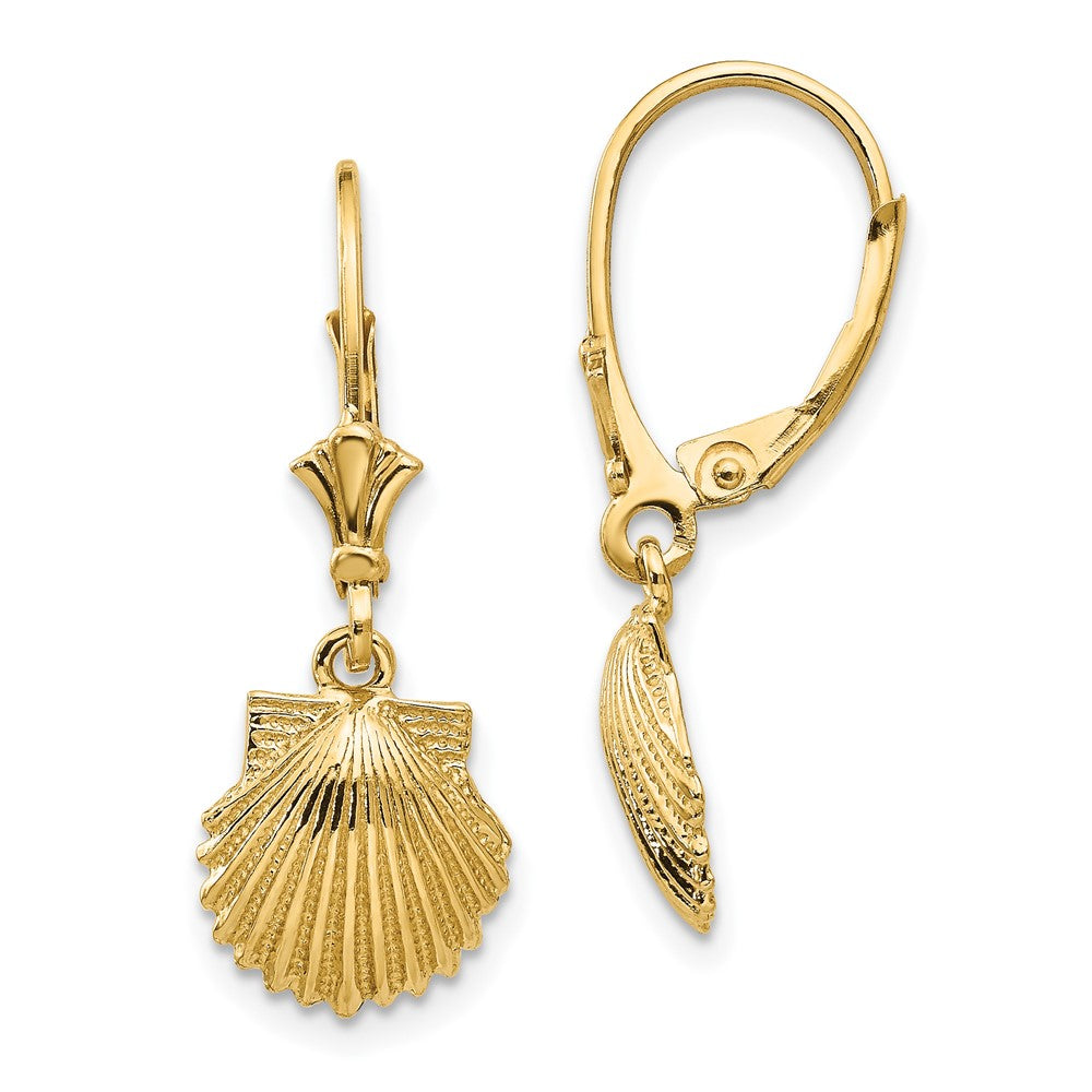 14K Yellow Gold Scallop Shell Leverback Earrings