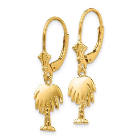 14K Yellow Gold Palm Tree Leverback Earrings