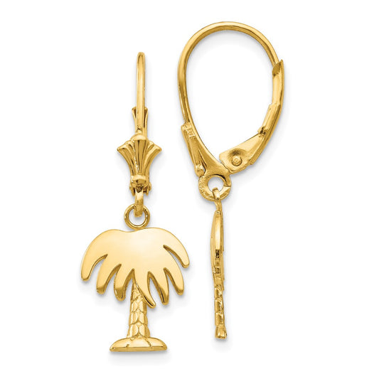 14K Yellow Gold Palm Tree Leverback Earrings