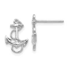 14K White Gold Anchor with Rope Trim Post Earrings