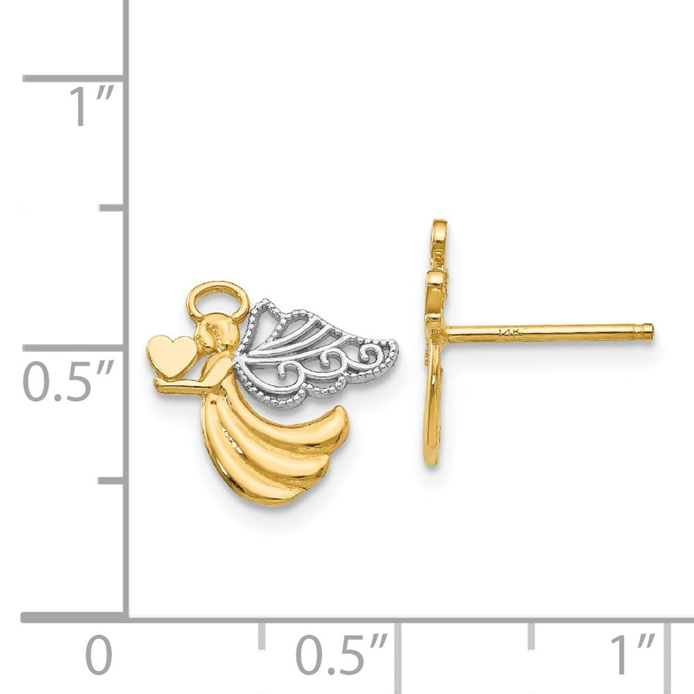 14K Two-Tone Gold Angel With Heart Post Earrings