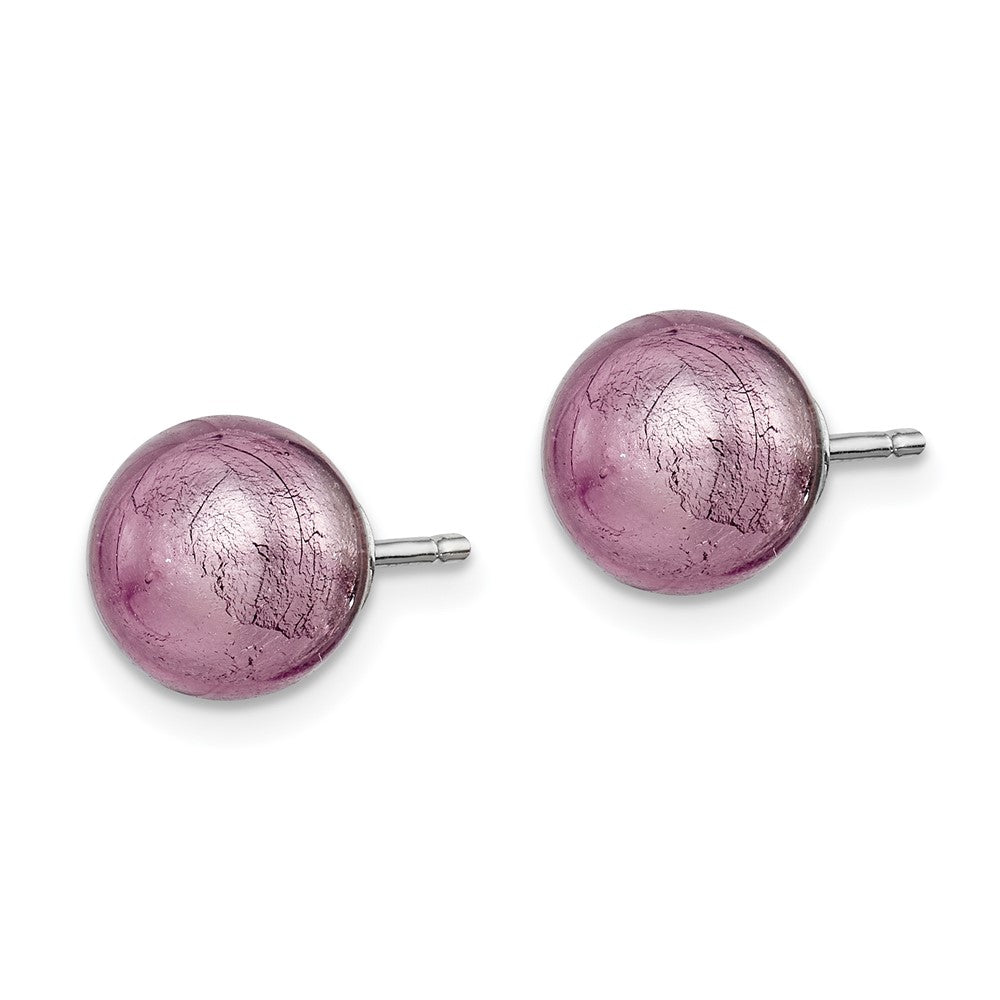 Rhodium-plated Sterling Silver Lavender Italian Murano Earrings