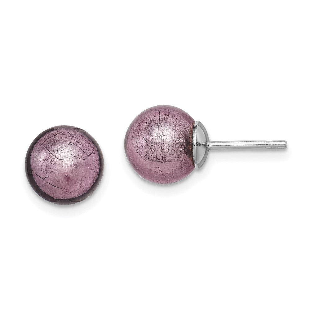 Rhodium-plated Sterling Silver Lavender Italian Murano Earrings