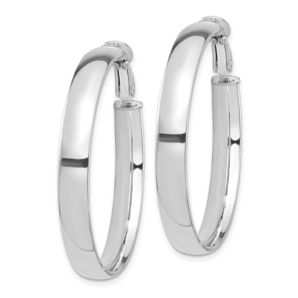 14K White Gold High Polished 5mm Omega Back Hoop Earrings