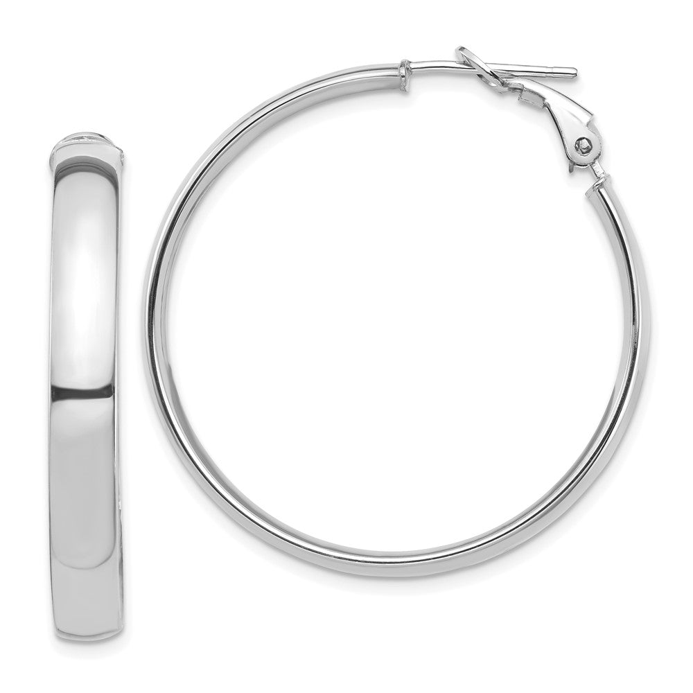 14K White Gold High Polished 5mm Omega Back Hoop Earrings