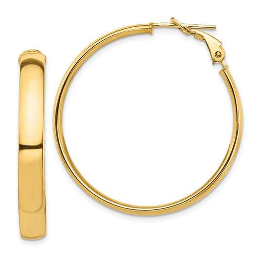 14K Yellow Gold High Polished 5mm Omega Back Hoop Earrings