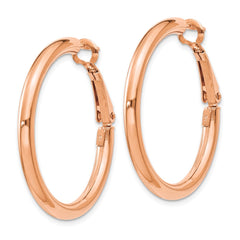 14K Rose Gold 3x25mm Polished Round Omega Back Hoop Earrings