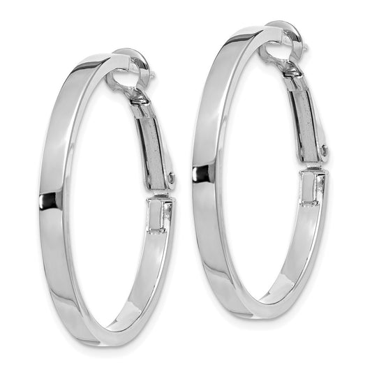 14K White Gold 3x25mm Polished Square Tube Round Hoop Earrings