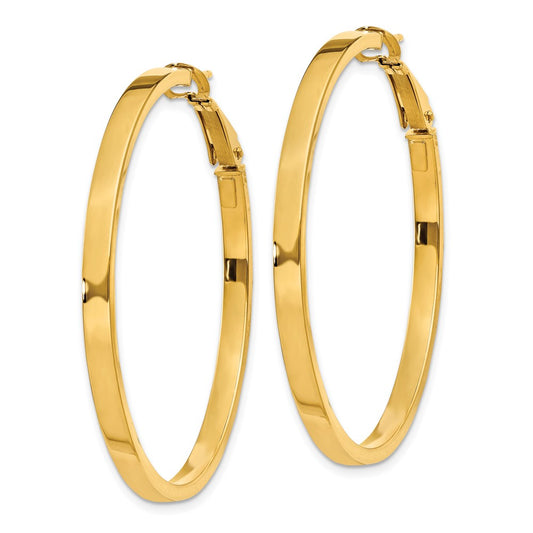 14K Yellow Gold 3x40mm Polished Square Tube Round Hoop Earrings