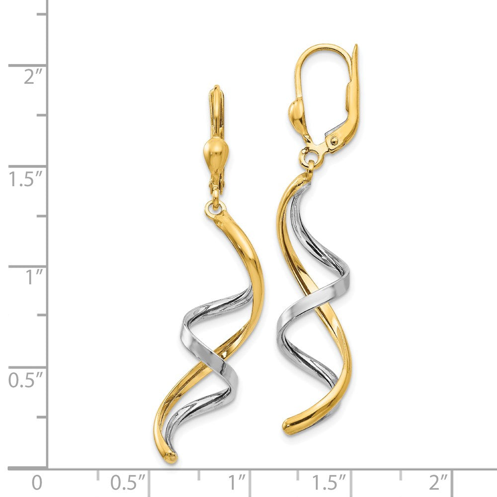 14K Two-Tone Gold Spiral Leverback Earrings