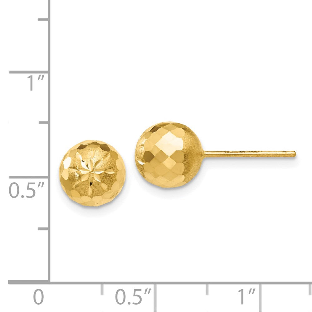 14K Yellow Gold 8mm Diamond-cut Mirror Ball Post Earrings