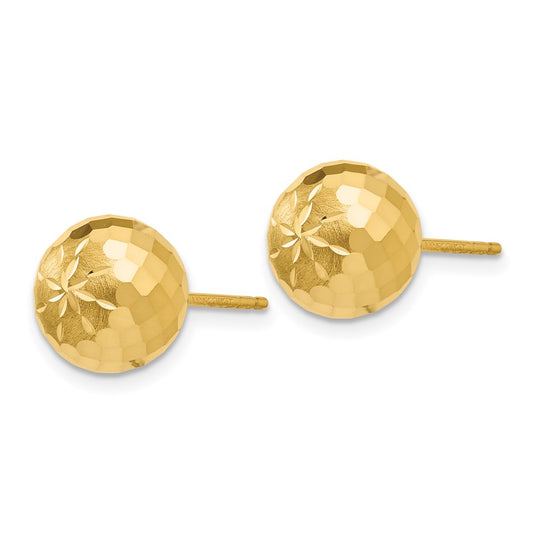 14K Yellow Gold 9mm Diamond-cut Mirror Ball Post Earrings