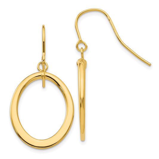 14K Yellow Gold Polished Tapered Flat Oval Dangle Earrings