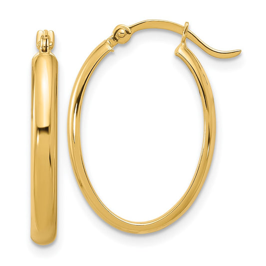 14K Yellow Gold Oval Hoop Earrings