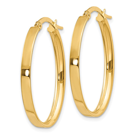 14K Yellow Gold 3mm Oval Hoop Earrings