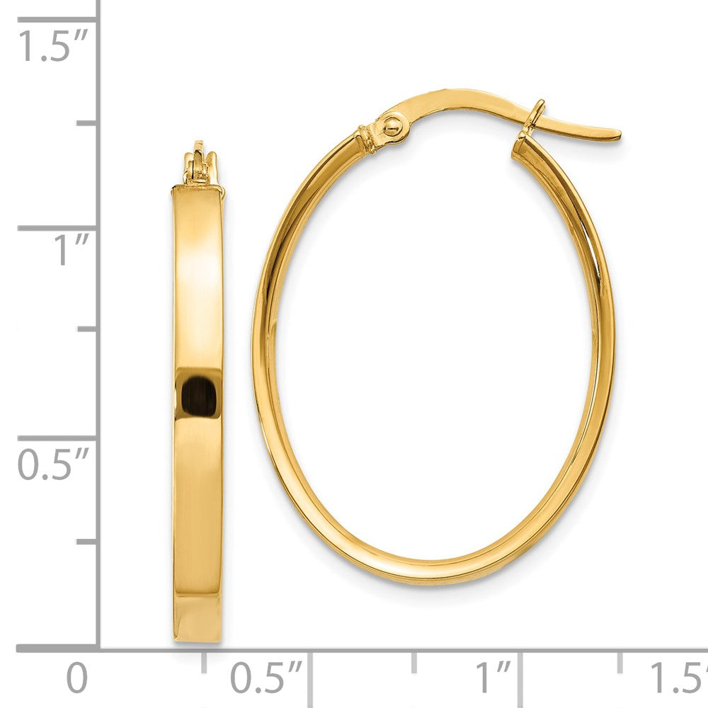 14K Yellow Gold 3mm Oval Hoop Earrings