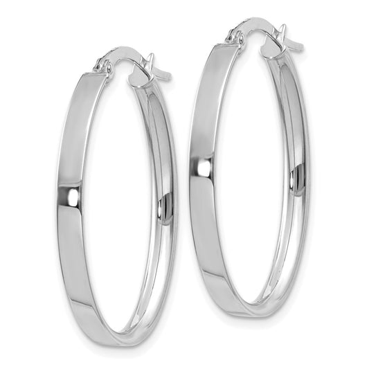 14K White Gold 3mm Oval Hoop Earrings