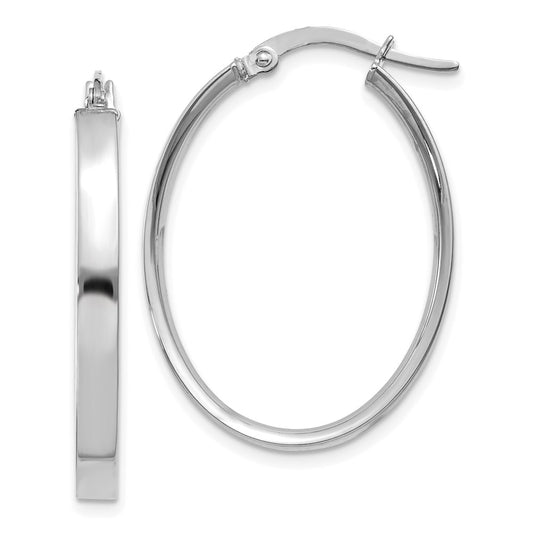 14K White Gold 3mm Oval Hoop Earrings