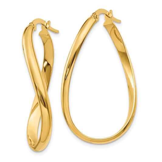 14K Yellow Gold 3mm Twisted Oval Hoop Earrings