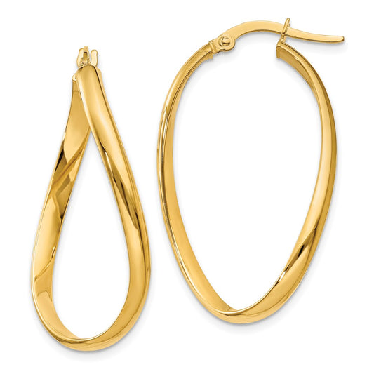 14K Yellow Gold 3mm Twisted Oval Hoop Earrings