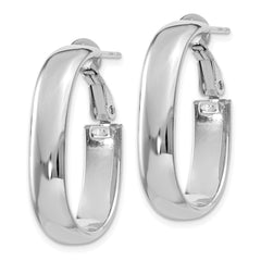 14K White Gold 5.75mm Oval Omega Back Hoop Earrings