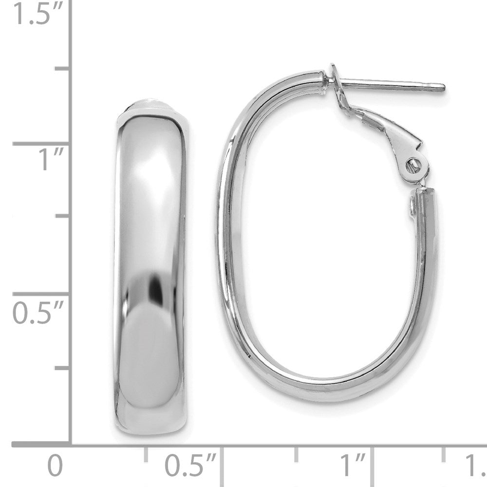 14K White Gold 5.75mm Oval Omega Back Hoop Earrings