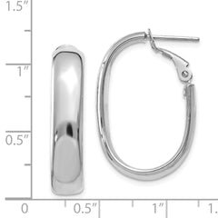 14K White Gold 5.75mm Oval Omega Back Hoop Earrings