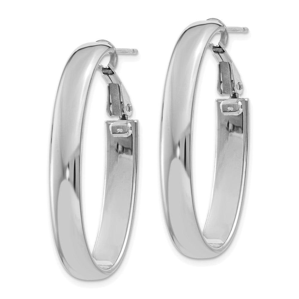 14K White Gold 7.75mm Oval Omega Back Hoop Earrings