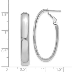 14K White Gold 7.75mm Oval Omega Back Hoop Earrings