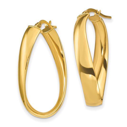 14K Yellow Gold Twisted 6mm Oval Hoop Earrings