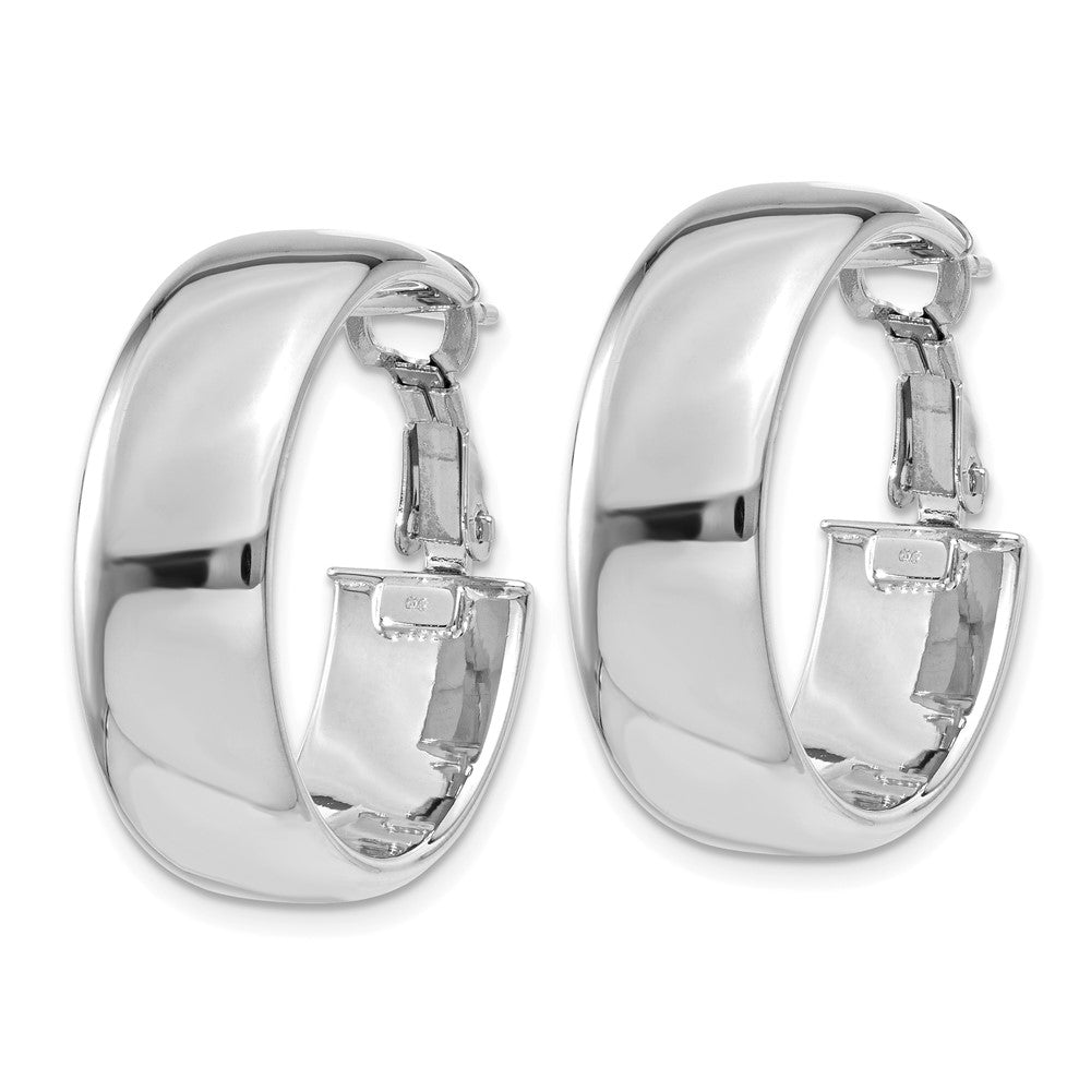 14K White Gold 7.75mm Omega Back Hoop Earrings