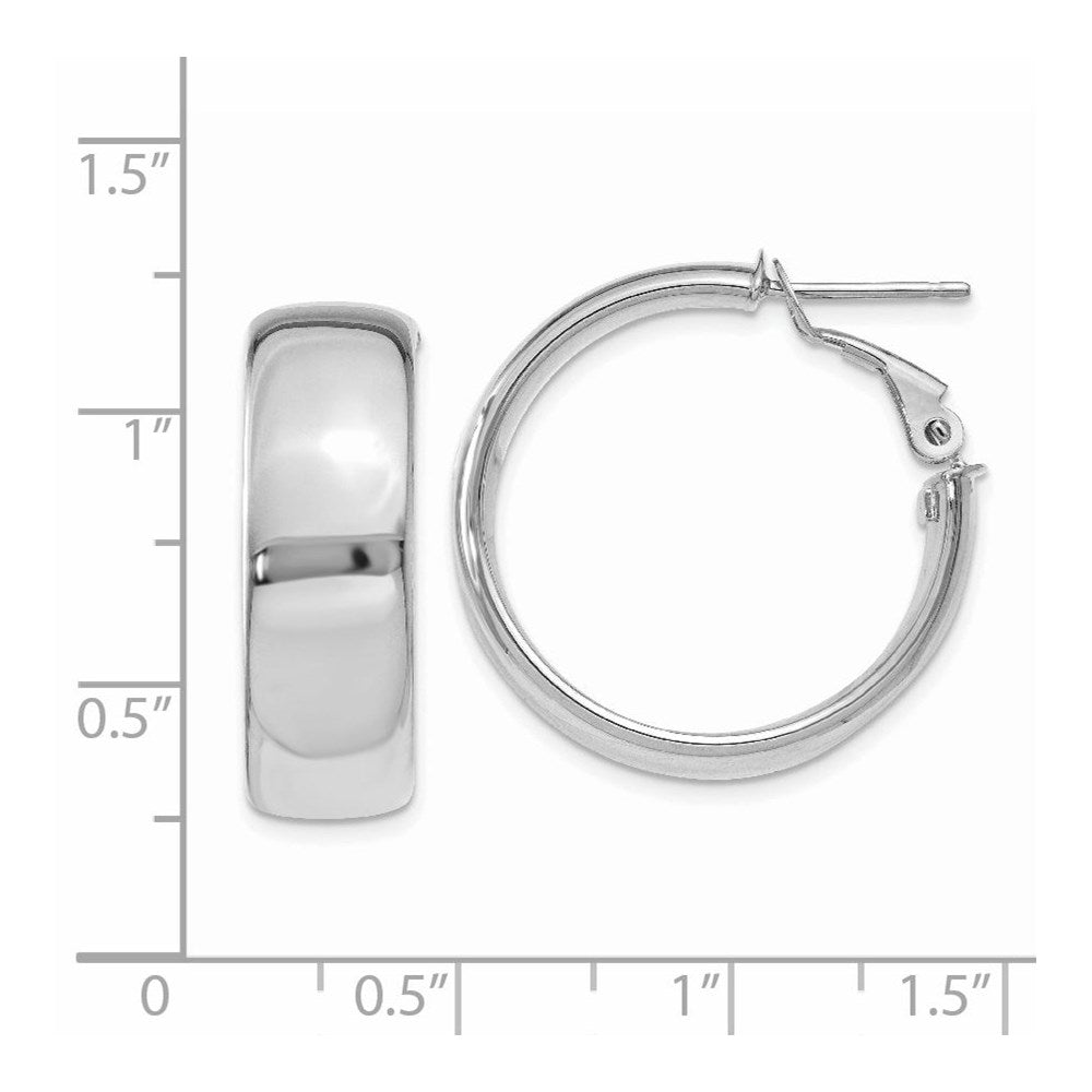 14K White Gold 7.75mm Omega Back Hoop Earrings